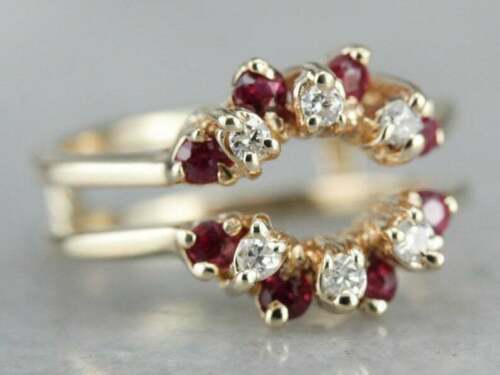 1Ct Lab Created Diamond Ruby Enhancer Wrap Wedding Ring 14k Yellow Gold Finish