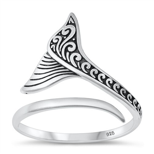 Whale Tail Ring Genuine Sterling Silver 925 Oxidized Height 20 mm Size 5 - 10