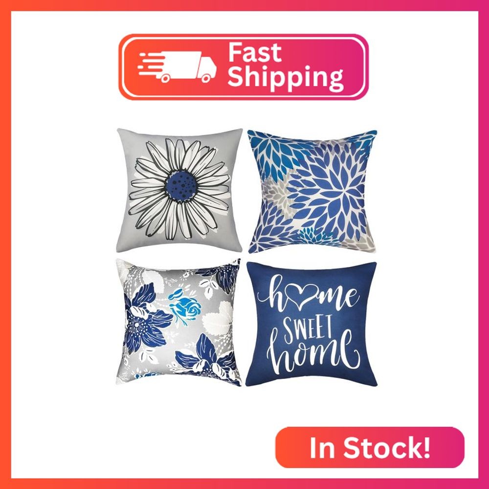 RYSMIYOU Decorative Throw Pillow Covers Set of 4 Blue Pillow Covers 16x16 inch T