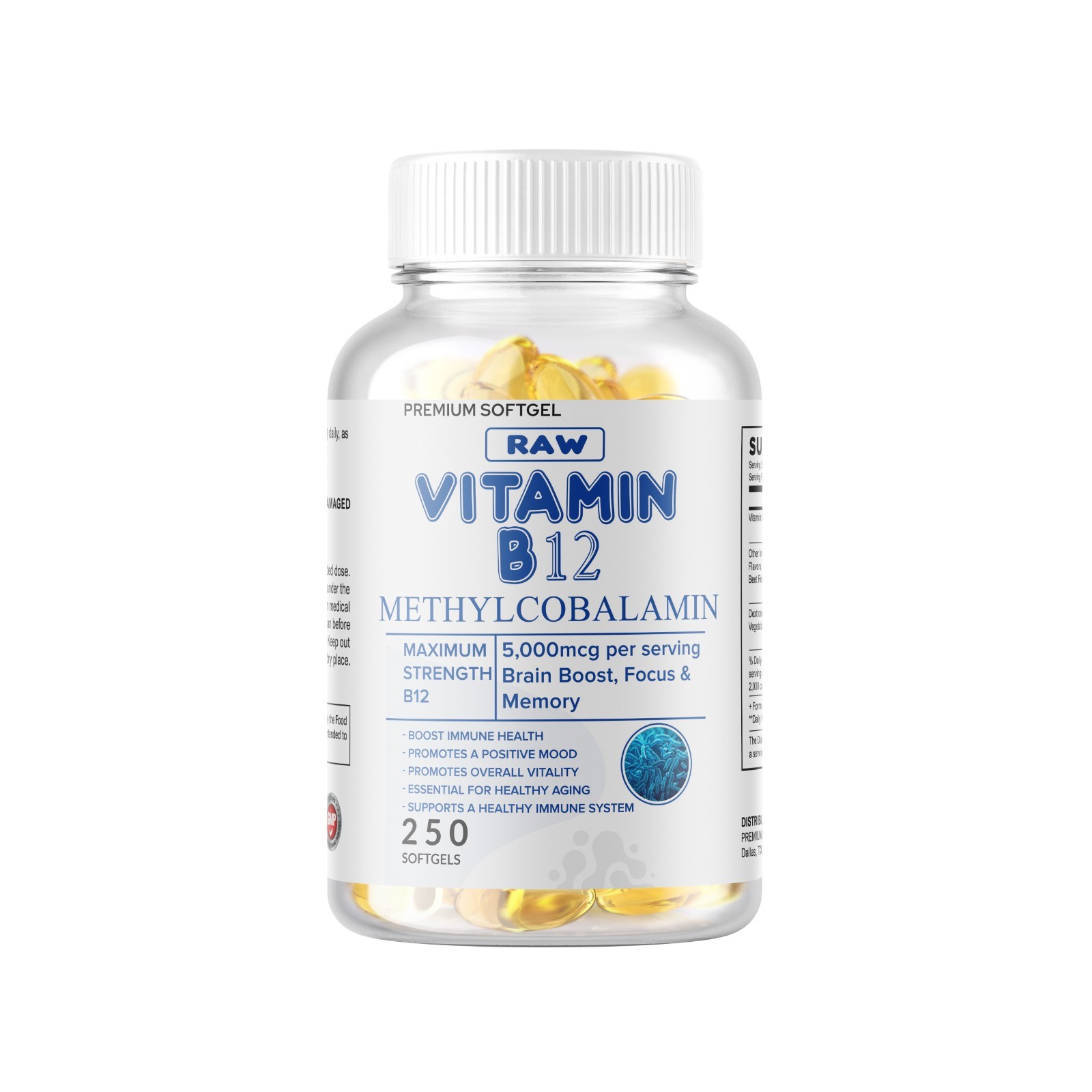 250 Vitamin B12 Methylcobalamin 5000mcg Softgels High Potency Brain Support USA
