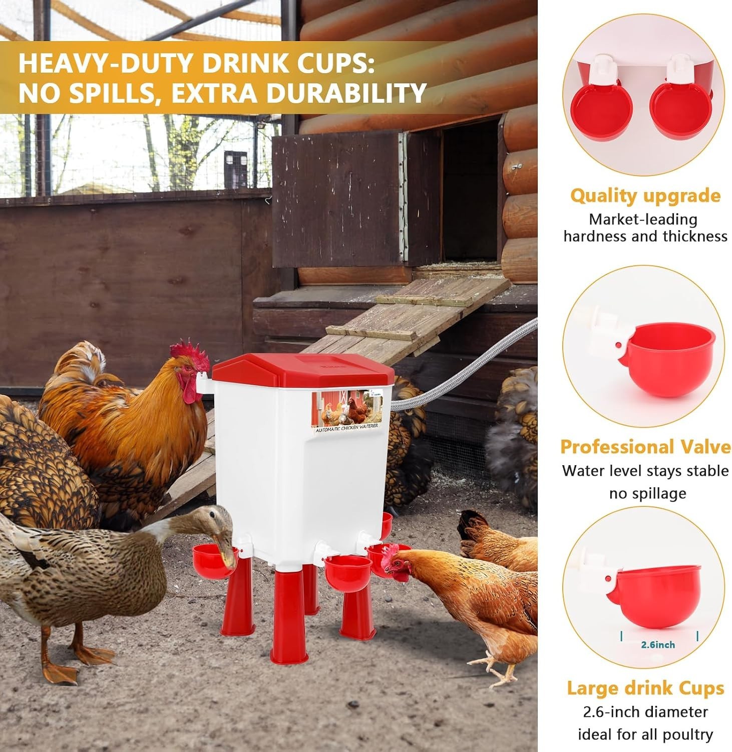 Gravity-Fed Automatic Chicken Watering System - Leak-Proof Design, Eco-Friendly