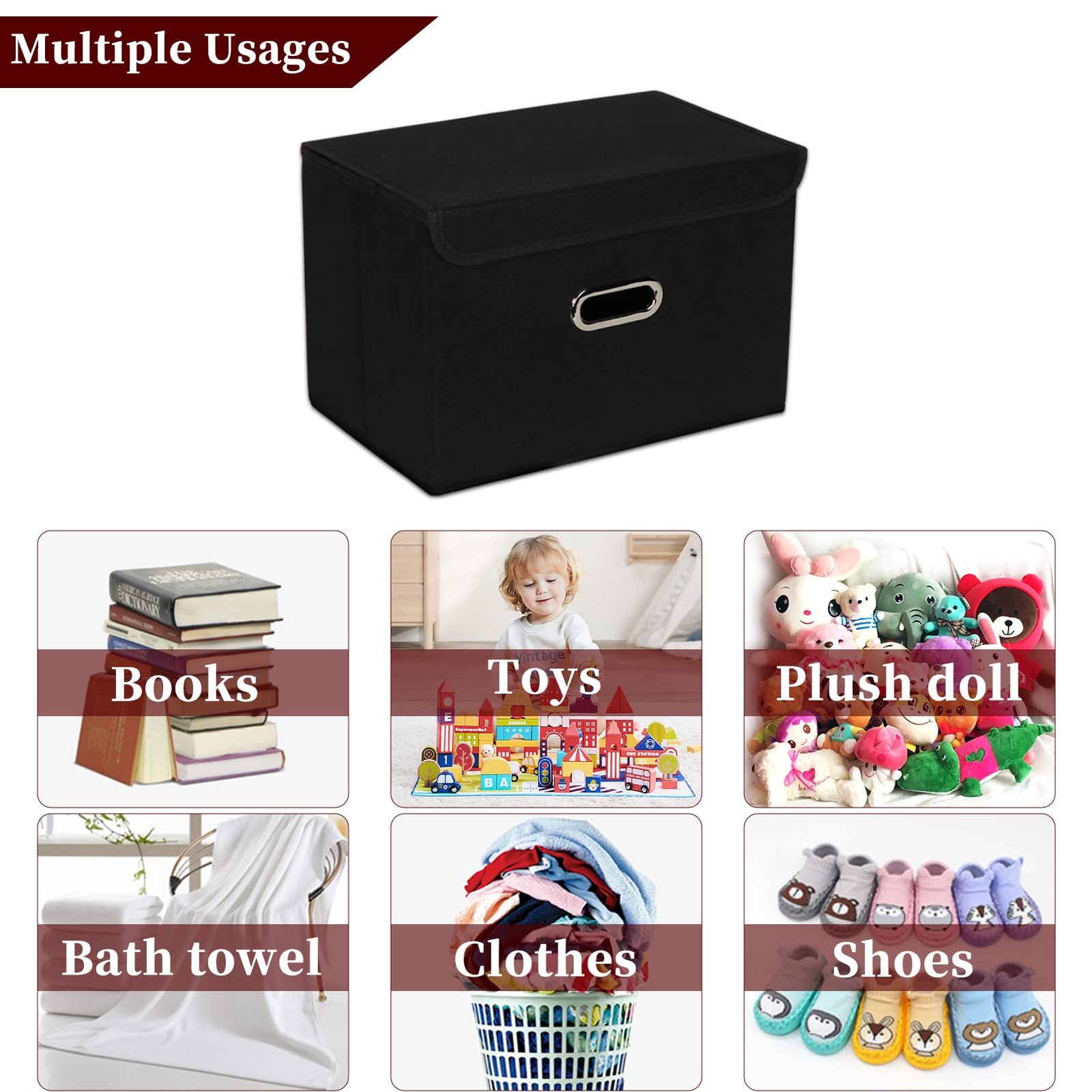 STOREONE Fabric Storage Cube Bins Foldable Organizer Container 3 Pcs, Black