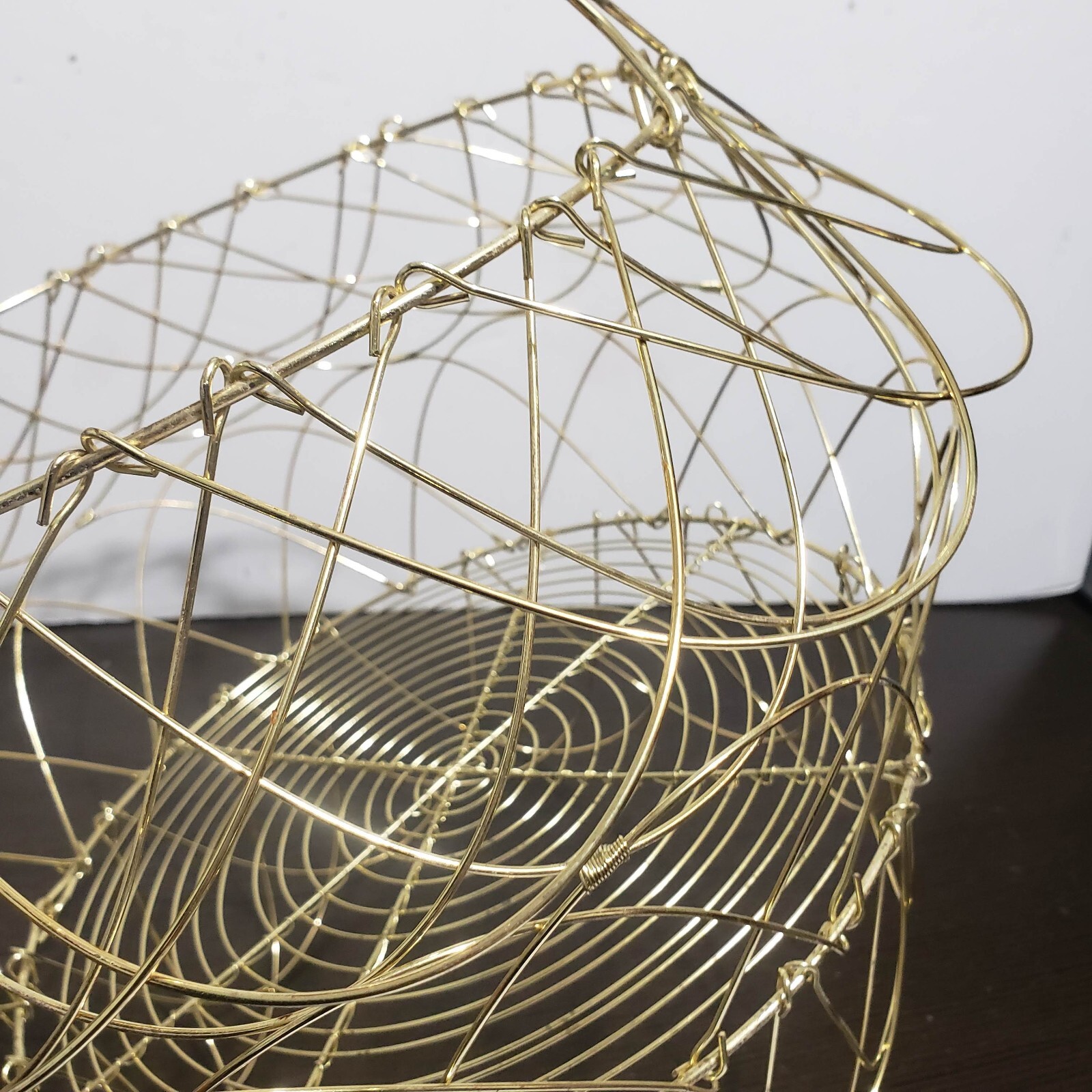 Gold Metal Wire Collapsible Folding Gathering Basket