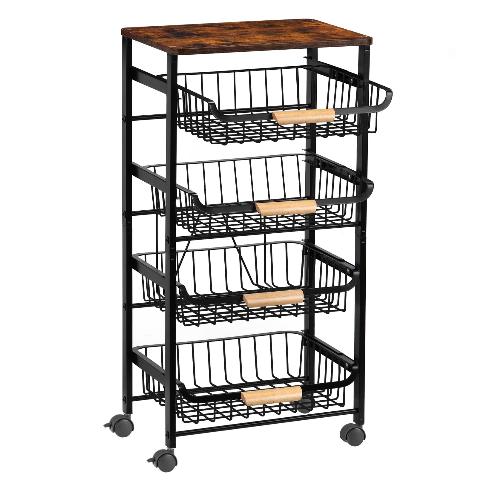 Kitchen Storage Rolling Cart on Wheels, 5 Tier Metal Rolling Utility Mesh Bas...