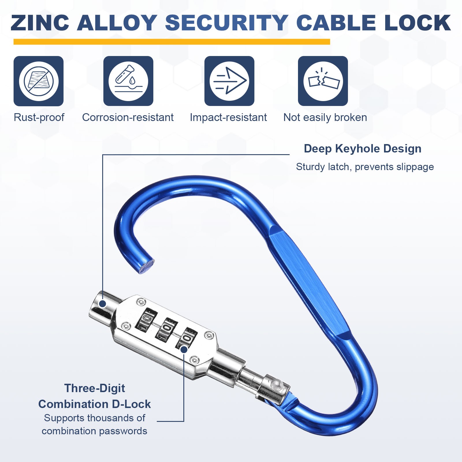 8.2Ft Security Cable Lock Steel Safety Cable with 3.8" Combination Lock Blue