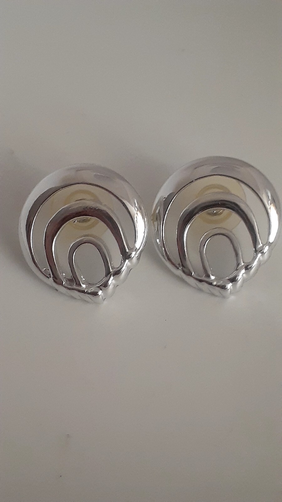 Vintage Open work Polished Silvertone Geometric style Earrings