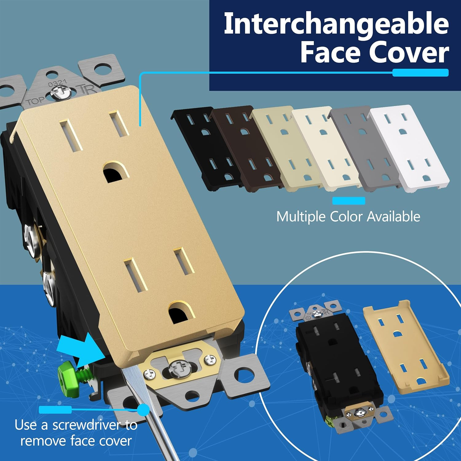 LIDER Matte Finish Decorator Receptacle with Interchangeable Face Cover 15A Gold