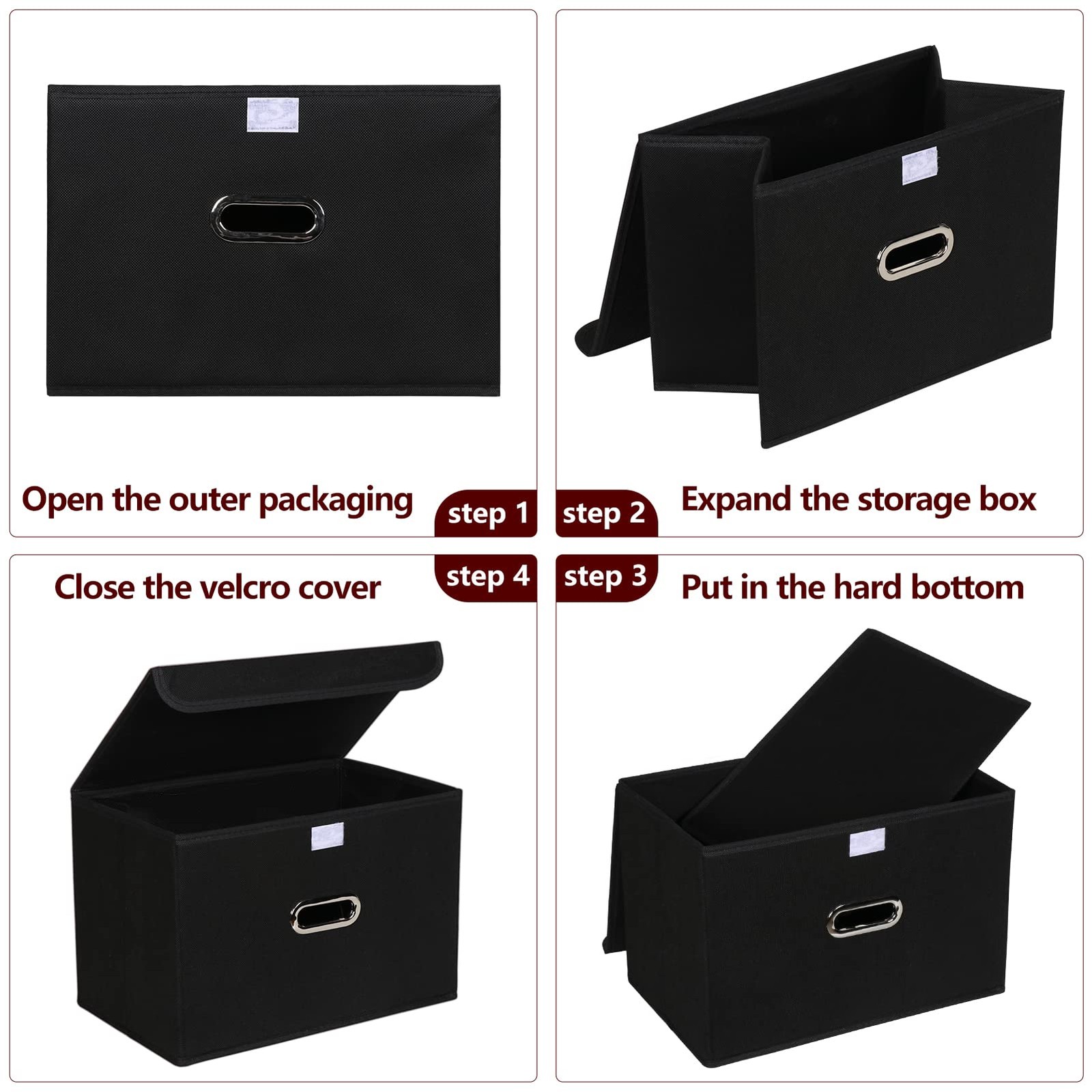 STOREONE Fabric Storage Cube Bins Foldable Organizer Container 3 Pcs, Black