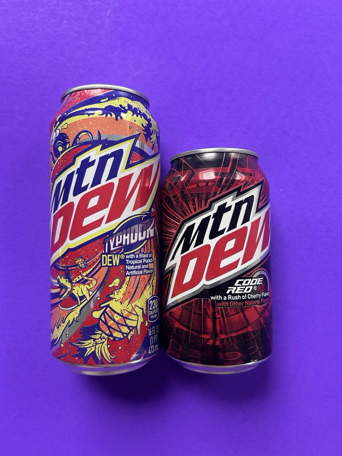 Mountain Dew TYPHOON 16oz & CODE RED Old Style 12oz Full Unopened Cans