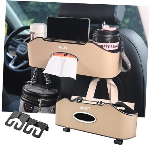Back Seat Car Organizer, Multifunctional Car Seat Back Car Storage Box（beige）