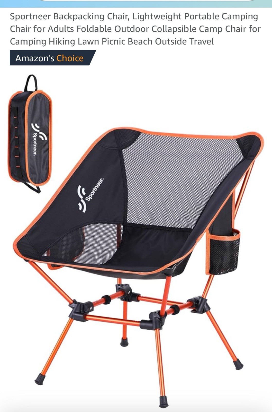NEW Sportneer Camping Chair, Lightweight Outdoor Chairs  Orange
