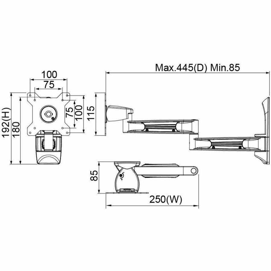 Amer AMR1WL Mounting Arm for LCD Display, Projector, Curved Screen Display