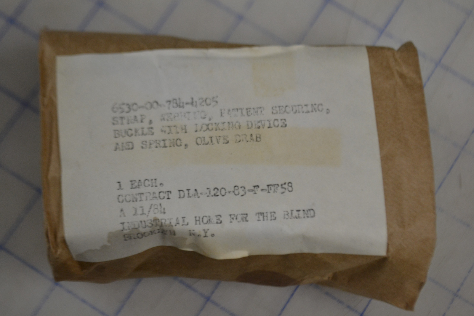 *strap   patient securing buckle with locking device NOS military 2" 1980's