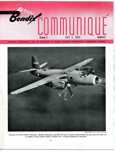 Bendix Communique 1943 Martin Marauder B-26 & Pioneer Autosyn System.