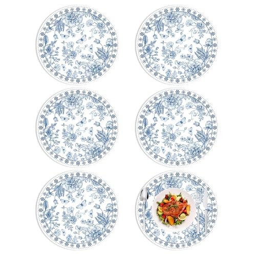 Blue White Floral Round Placemats Set of 6 Chinoiserie Plastic Place Oriental