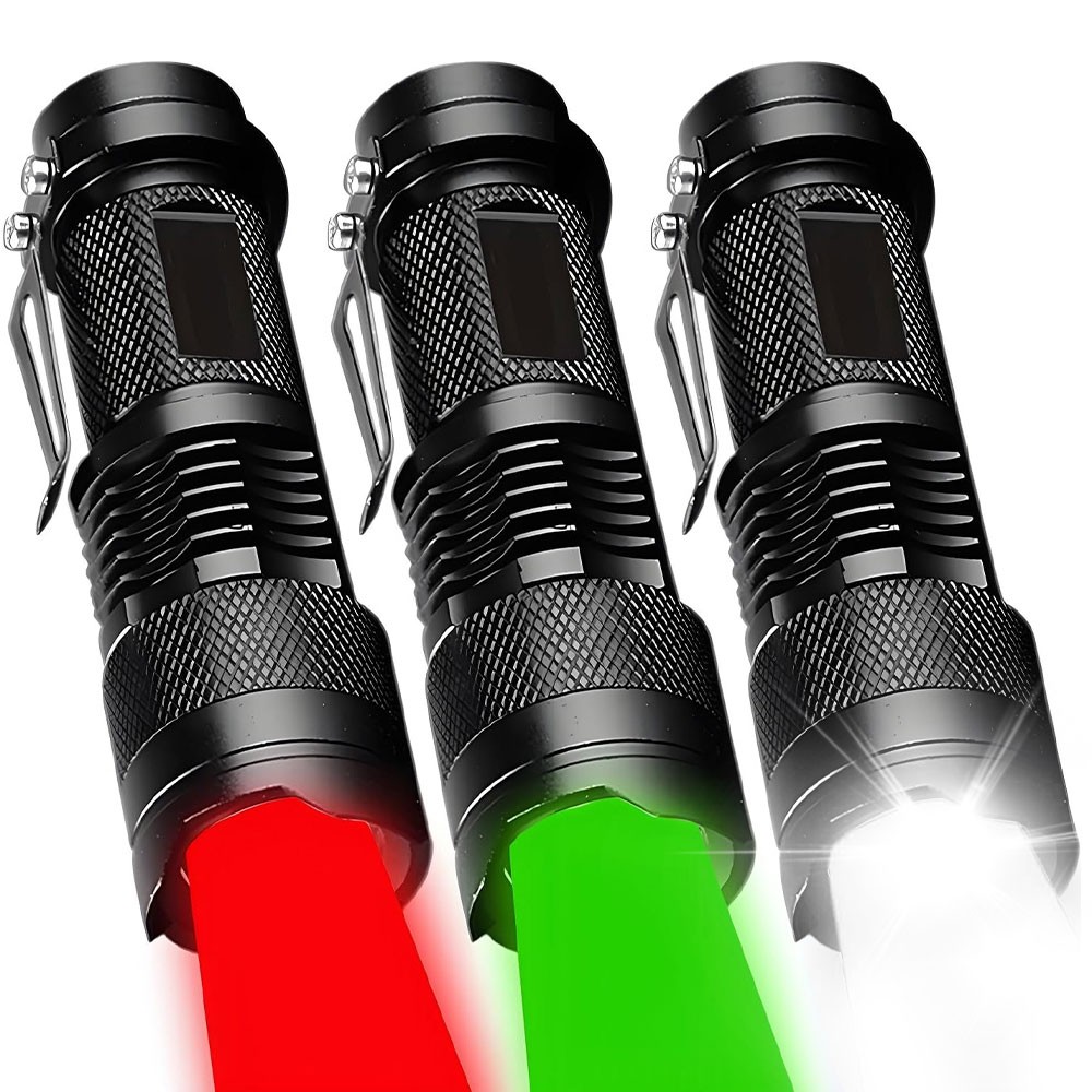 Mini Green/Red/White Light LED Flashlight UV Zoomable Torch Night Astronomy Lamp