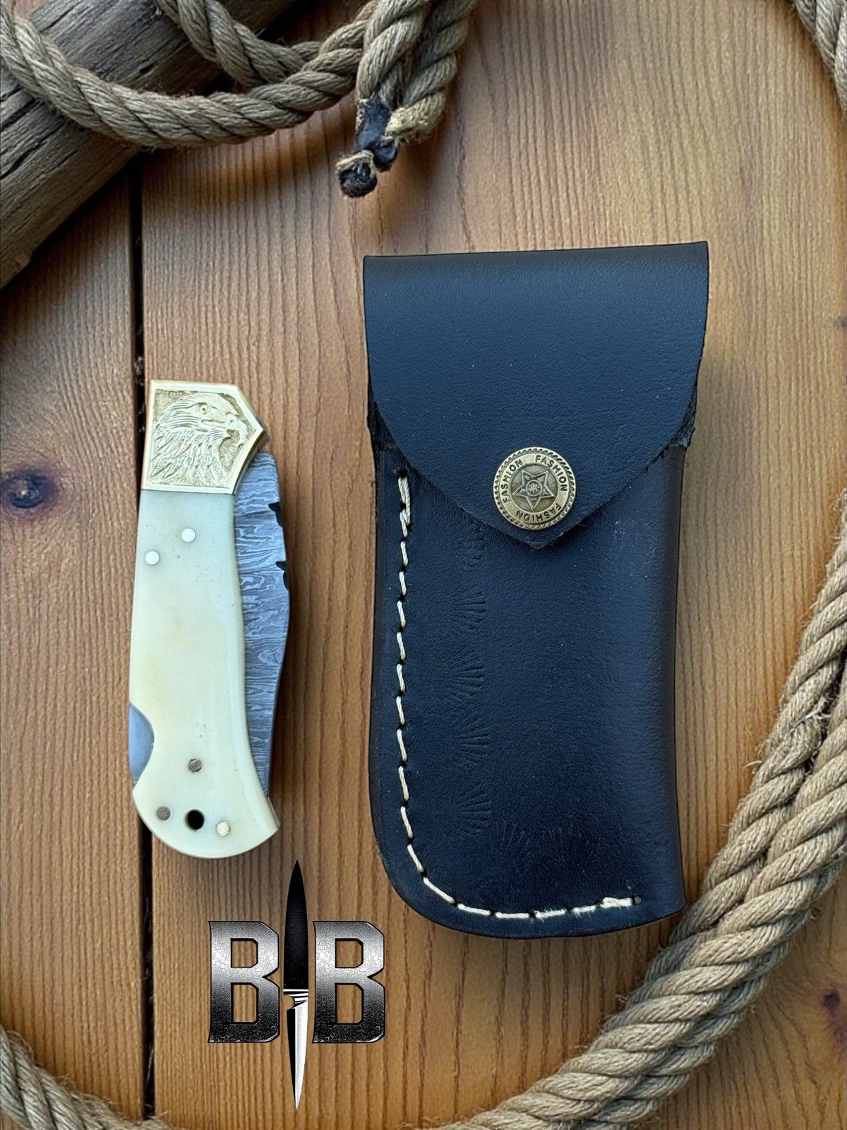 ✅ Custom Forged Damascus Folding Knife Camel Bone Handle pocket knives