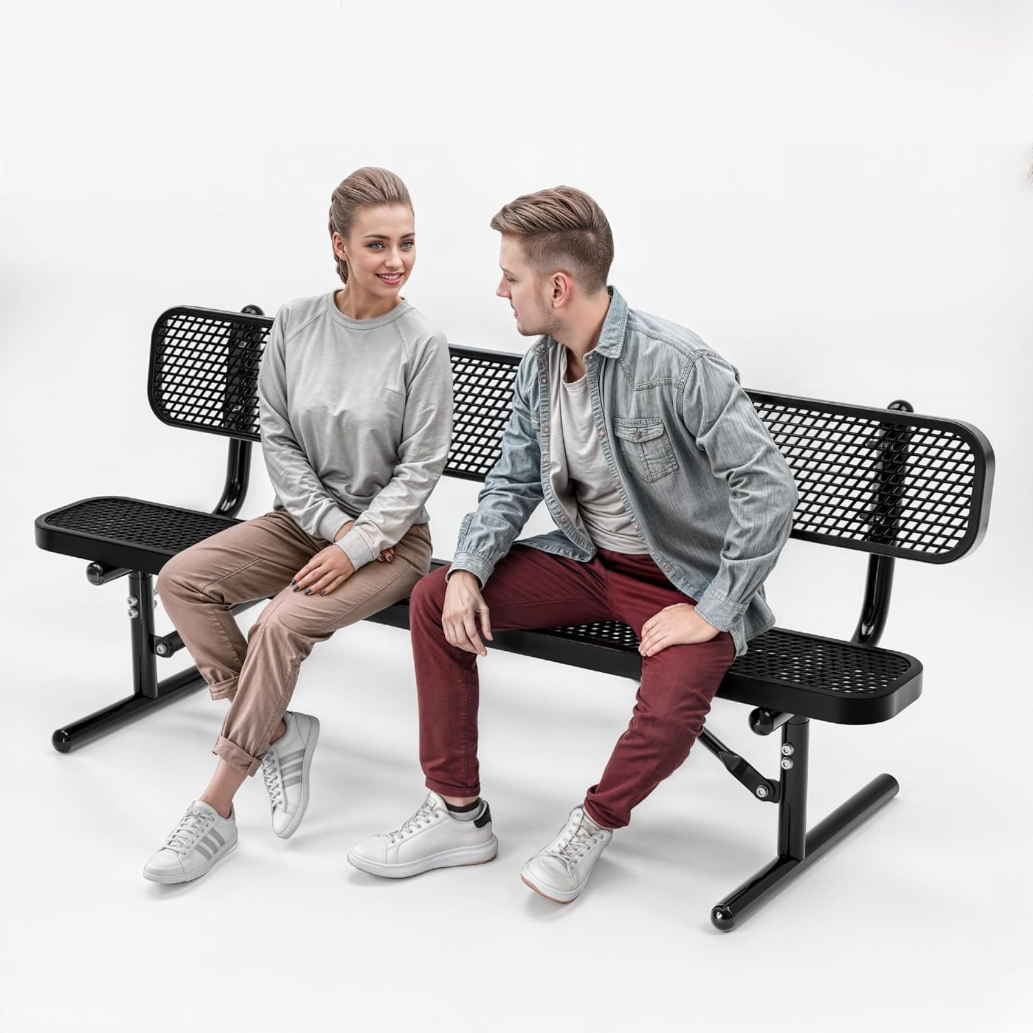 Heavy-Duty Outdoor Metal Bench, Thermoplastic-Coated, Portable, Weatherproof, Co