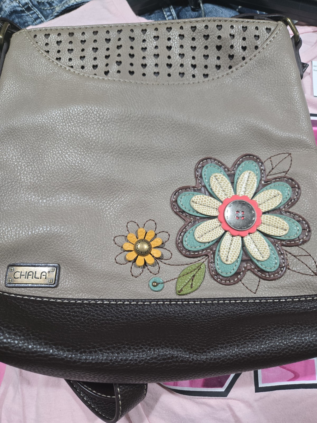 CHALA Sweet Messenger Mid Size Daisy Warm Gray Shoulder Purse