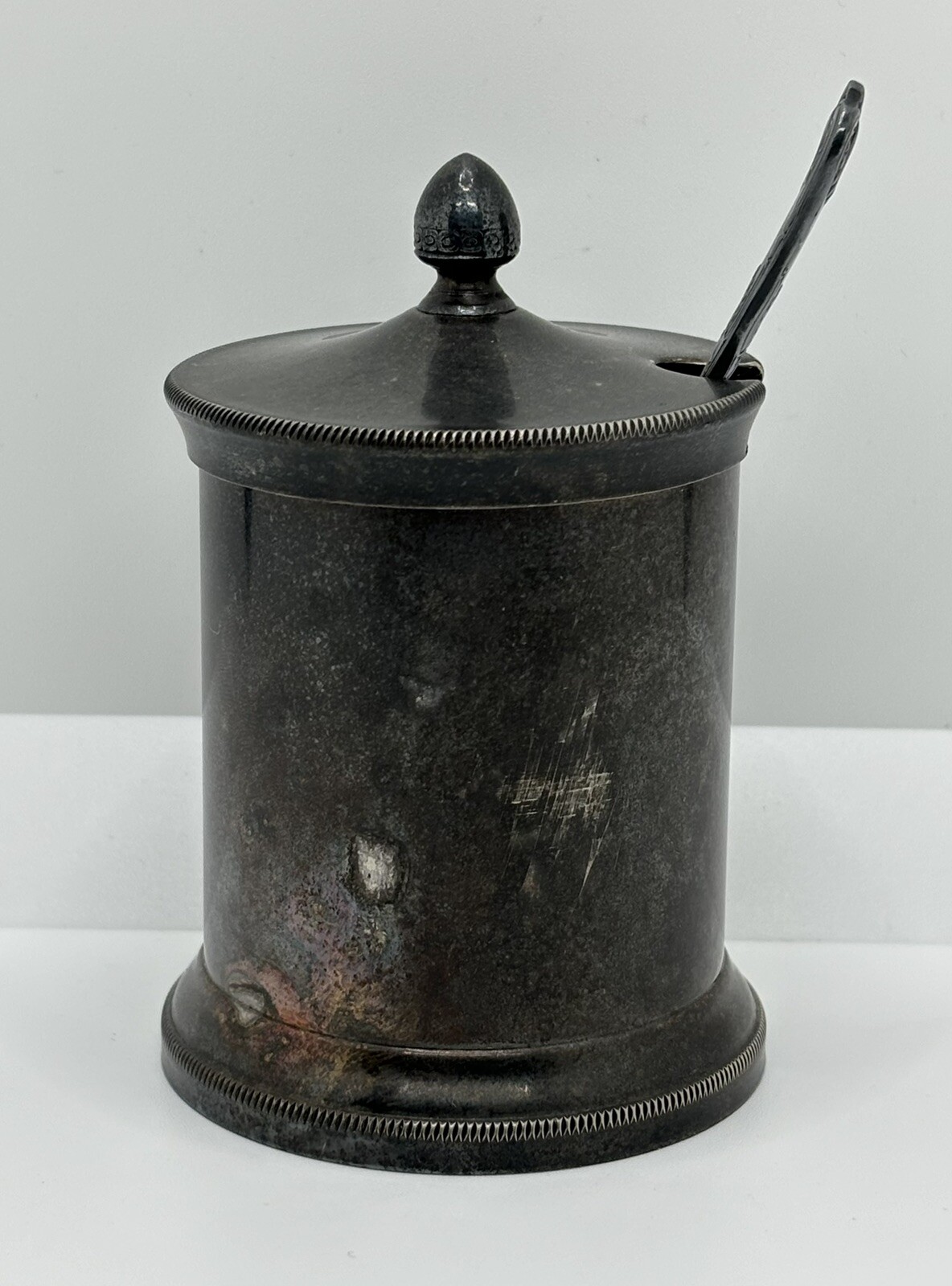 PM Italy Silverplate Vintage 3.75" Lidded Mustard Jar w/ Spoon