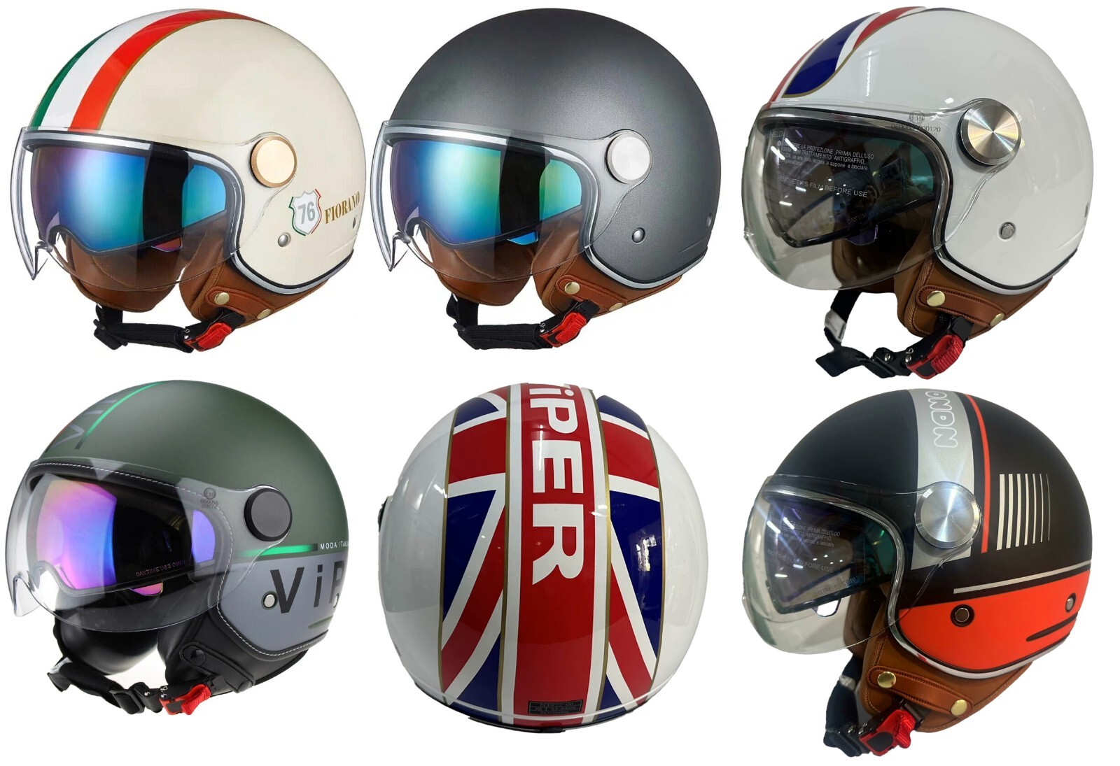 VIPER OPEN FACE RS-V19 SCOOTER MOTORCYCLE HELMET DUAL VISOR UNION ITALY TITANIUM