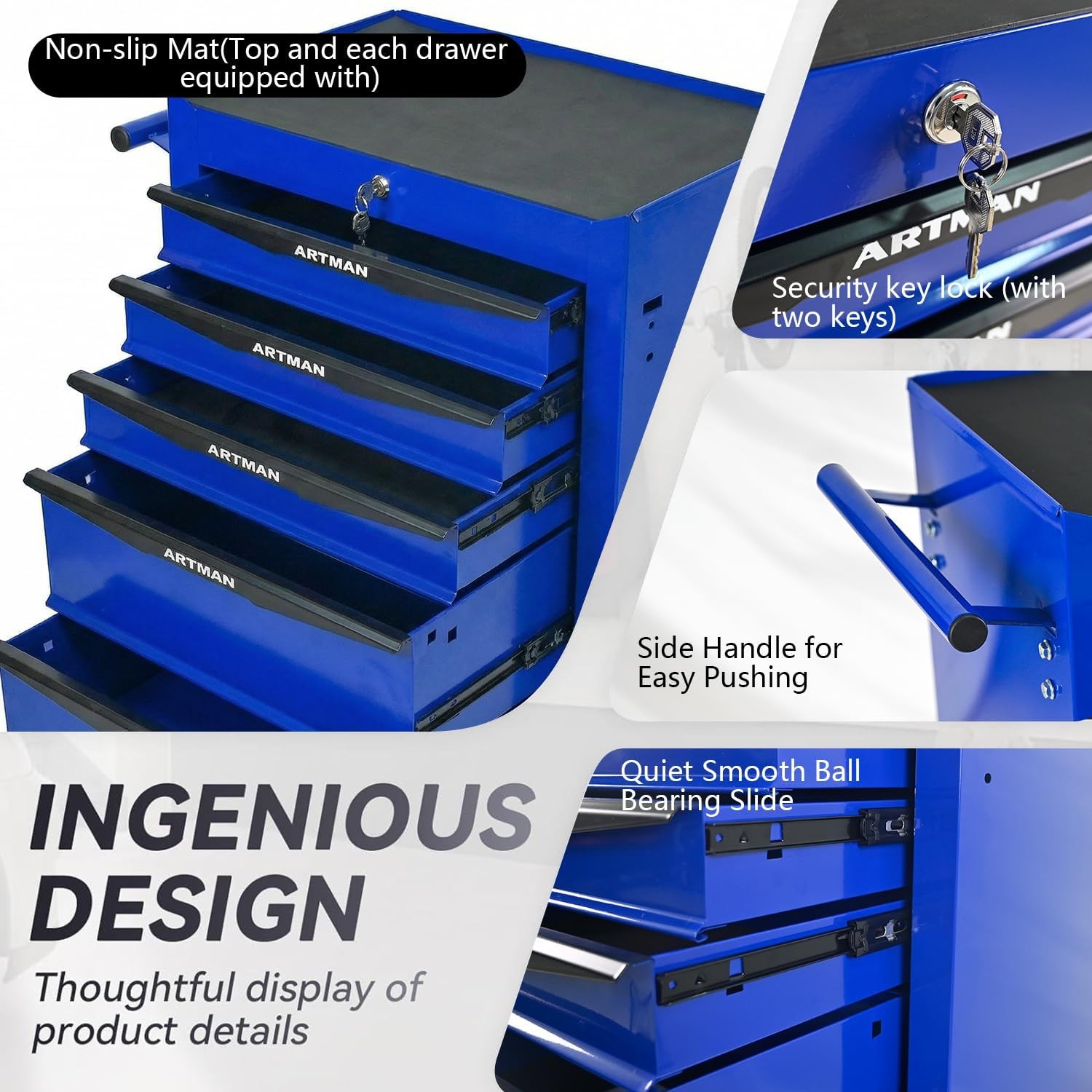 4/5/6/7-Drawer Rolling Tool Chest Storage Cabinet with Lockable Wheels(Blue)