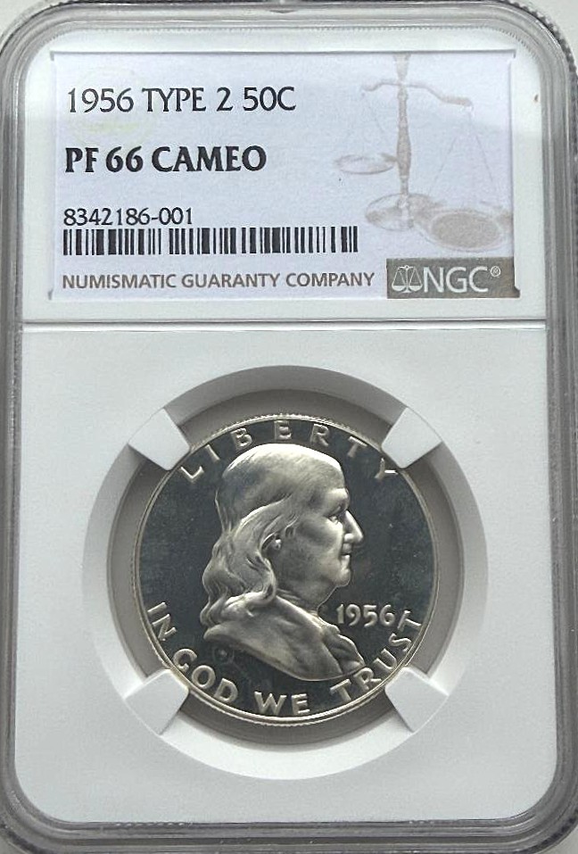 1956 Silver Franklin Half Dollar, Type 2, NGC PF-66, Cameo - Nice Eye Appeal!