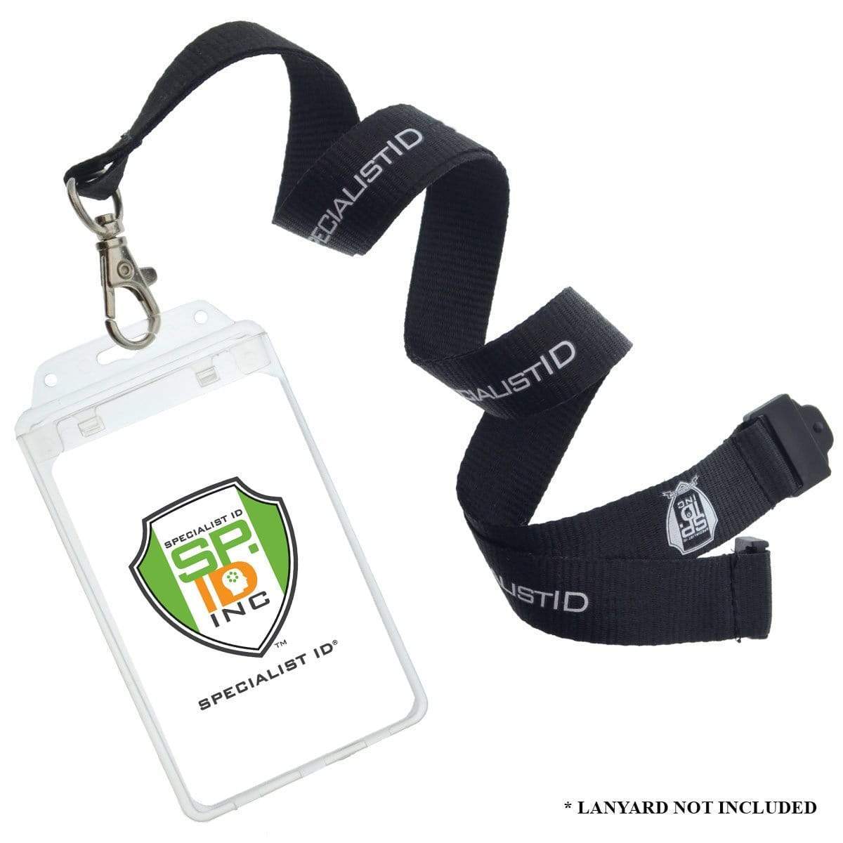 2 Specialist ID Permanent Locking Hard Plastic Badge Holders - Clear & Vertical