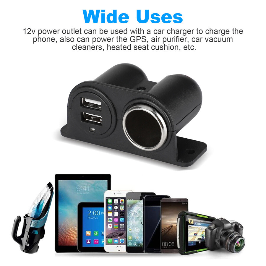 Car Cigarette Lighter Auxiliary Dual USB Power Outlet DC12V Socket Plug Adapter.