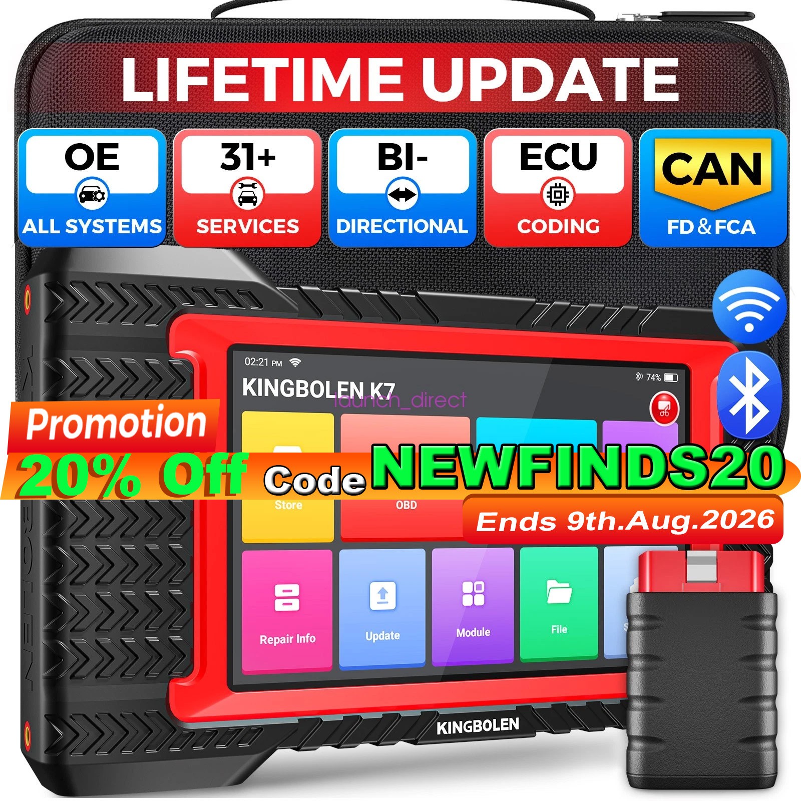 [Lifetime Free] KINGBOLEN K7 BT Car Diagnostic Scanner Bidirectional Scan Tools