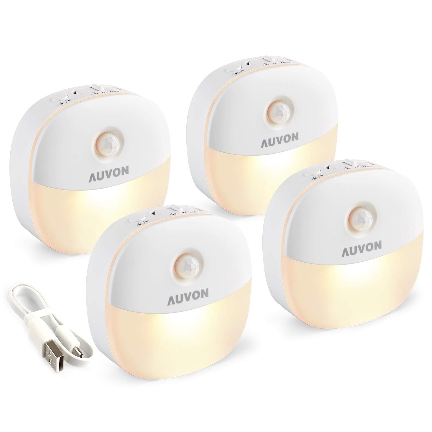 AUVON Rechargeable Battery Night Light, Mini with Motion Sensor, Warm White LED