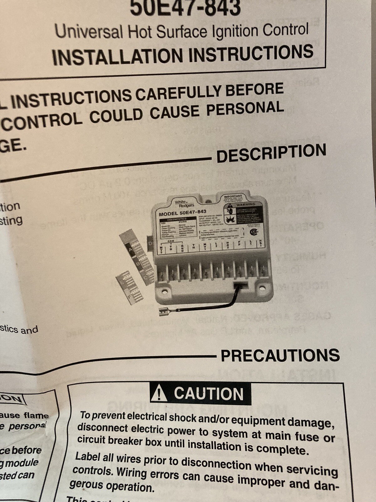 White Rodger’s Universal Hot Surface Ignition Control Installation Instructions
