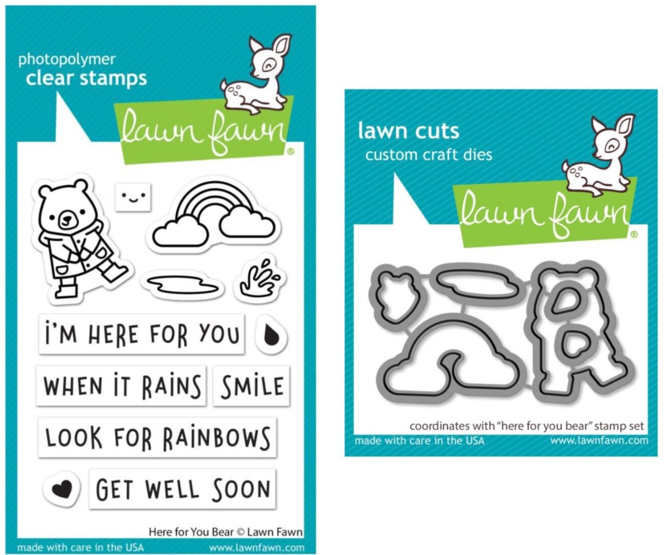 Lawn Fawn "HERE FOR YOU BEAR" Clear Stamps Set & Matching Dies Bundle 2023