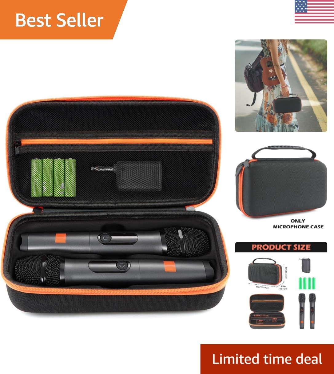 Lightweight Microphone Storage Case with Slots for Accessories - 11x6x3.5 inch