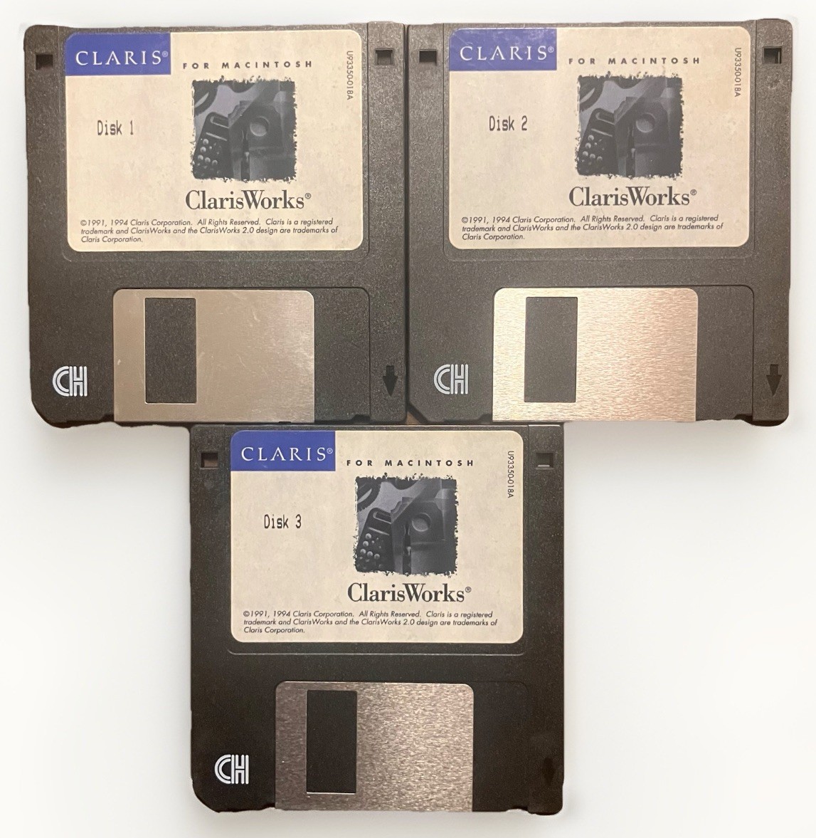 ClarisWorks 2.0 Macintosh 3.5 Floppy Disk Set 1994 Complete Disks 1-3