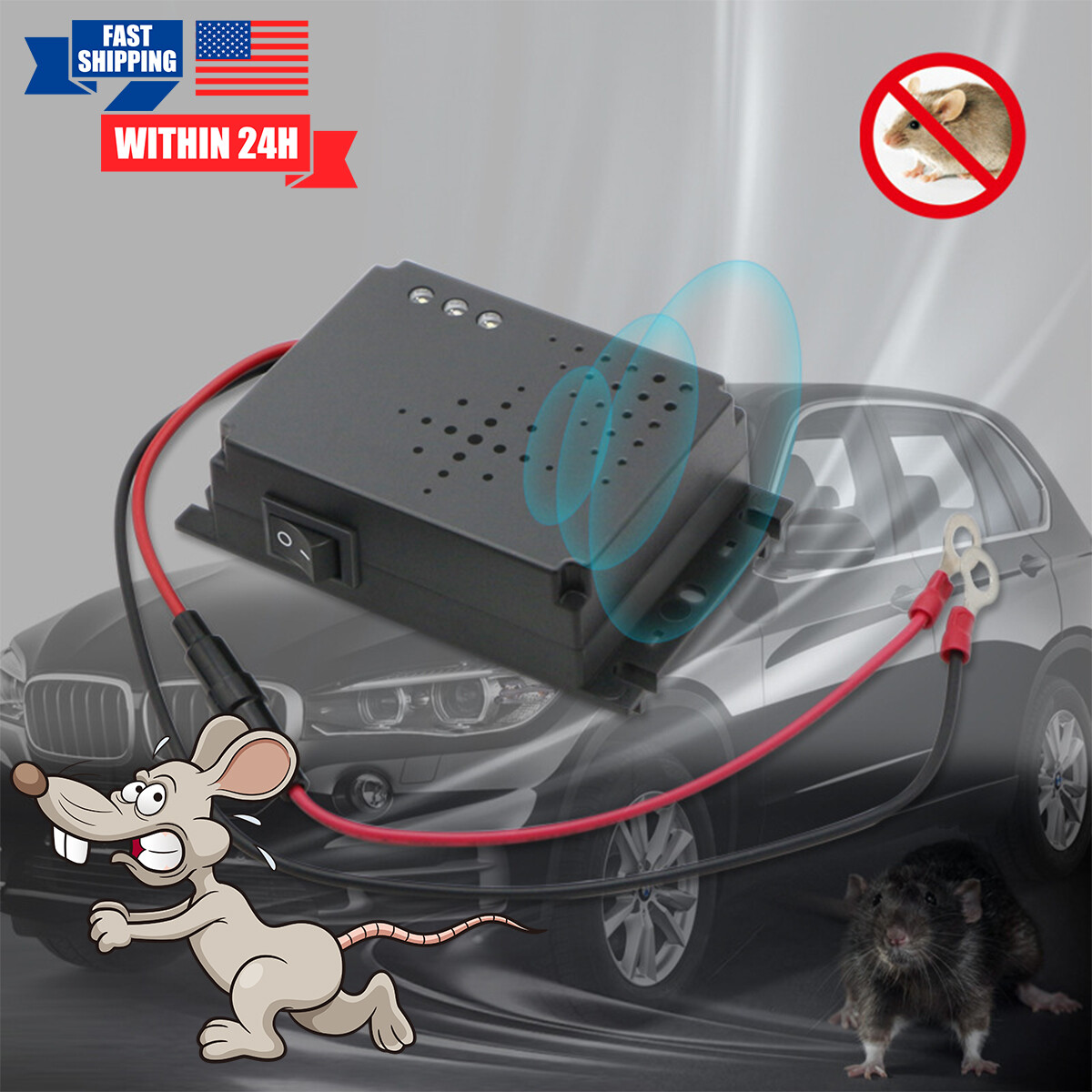 Car Ultrasonic Mouse Repeller for Rat Rodent Deterrent Wire Engine Pest Control