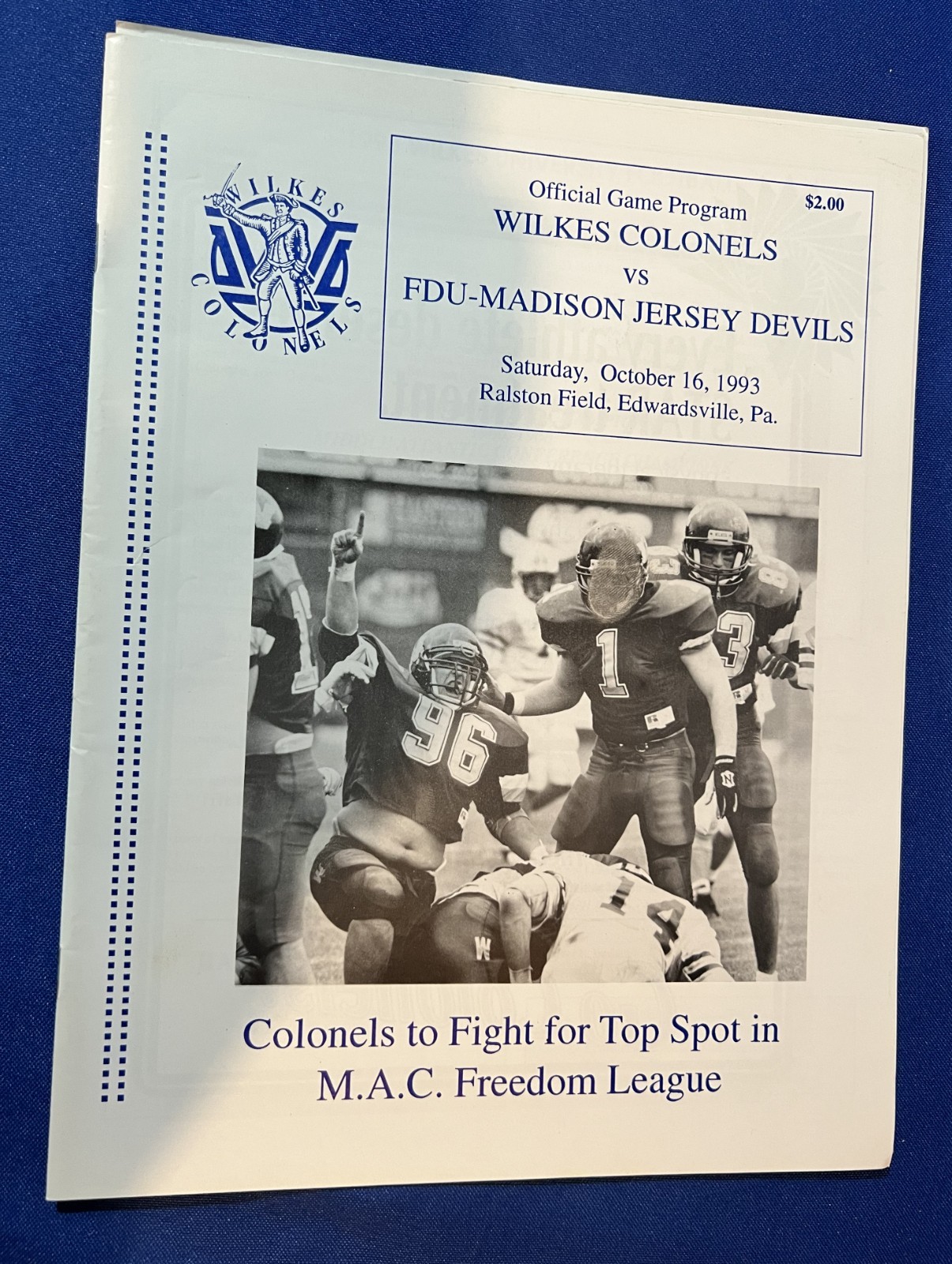 Official Game Program Wilkes Colonels vs FDU-Madison Jersey Devils October 16 19