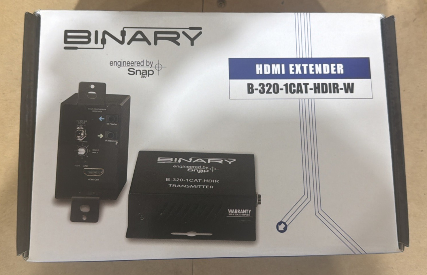 Binary HDMI Extender B-320-1CAT-HDIR Transmitter and Receiver Brand New Open Box
