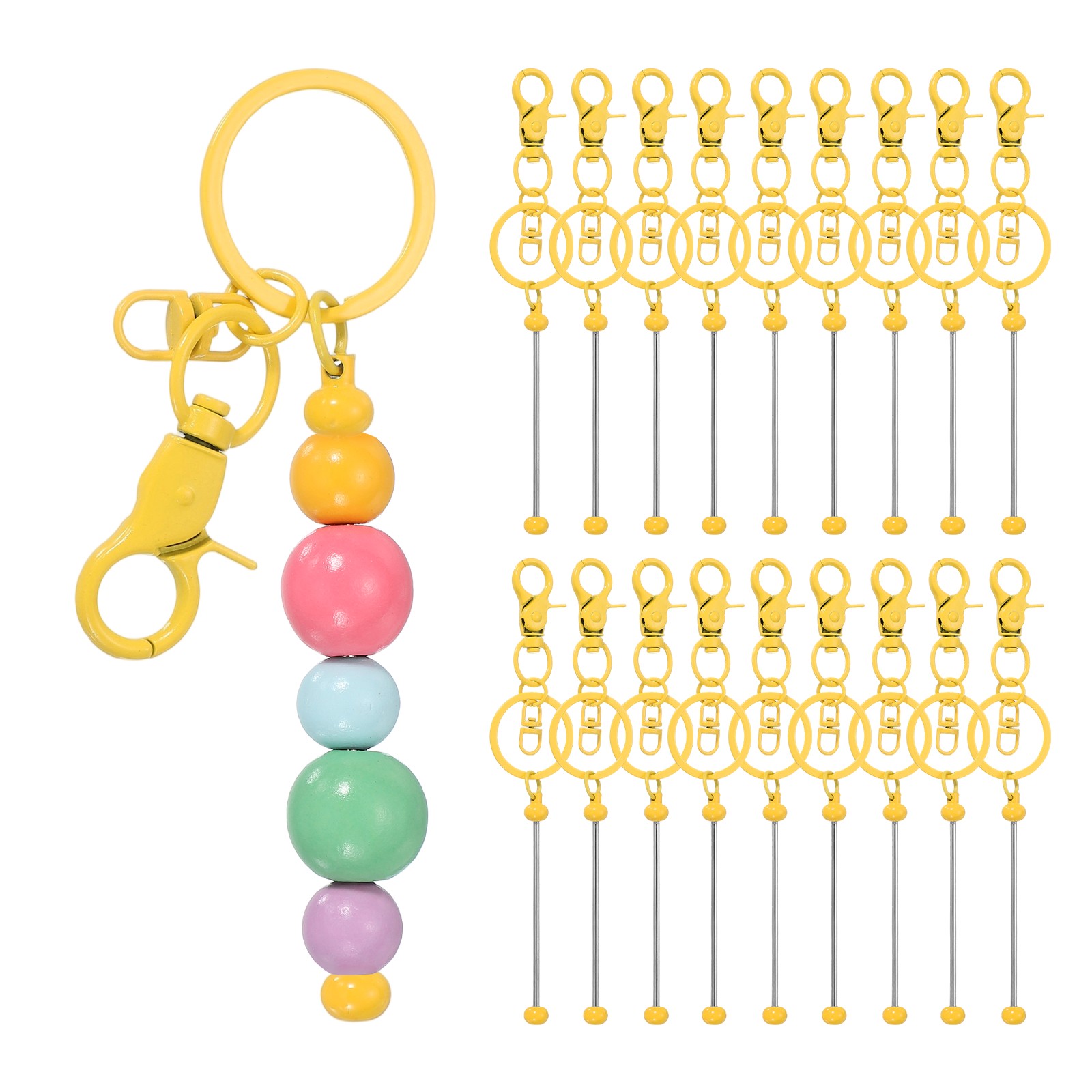 18Pcs Beadable Keychains, DIY Beaded Keychain Making Kit, Candy Yellow