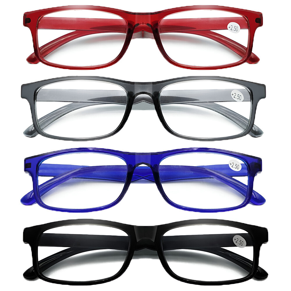 4 PK Mens Rectangular Blue Light Blocking Reading Glasses Spring Hinge Readers