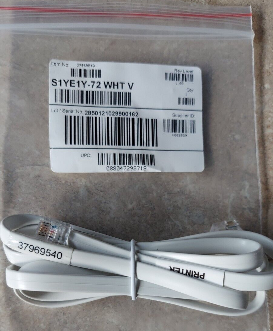 Star 37969540 S1YE1Y-72 WHT 6-pin Printer to Cash Drawer Cable Replaces 37965720