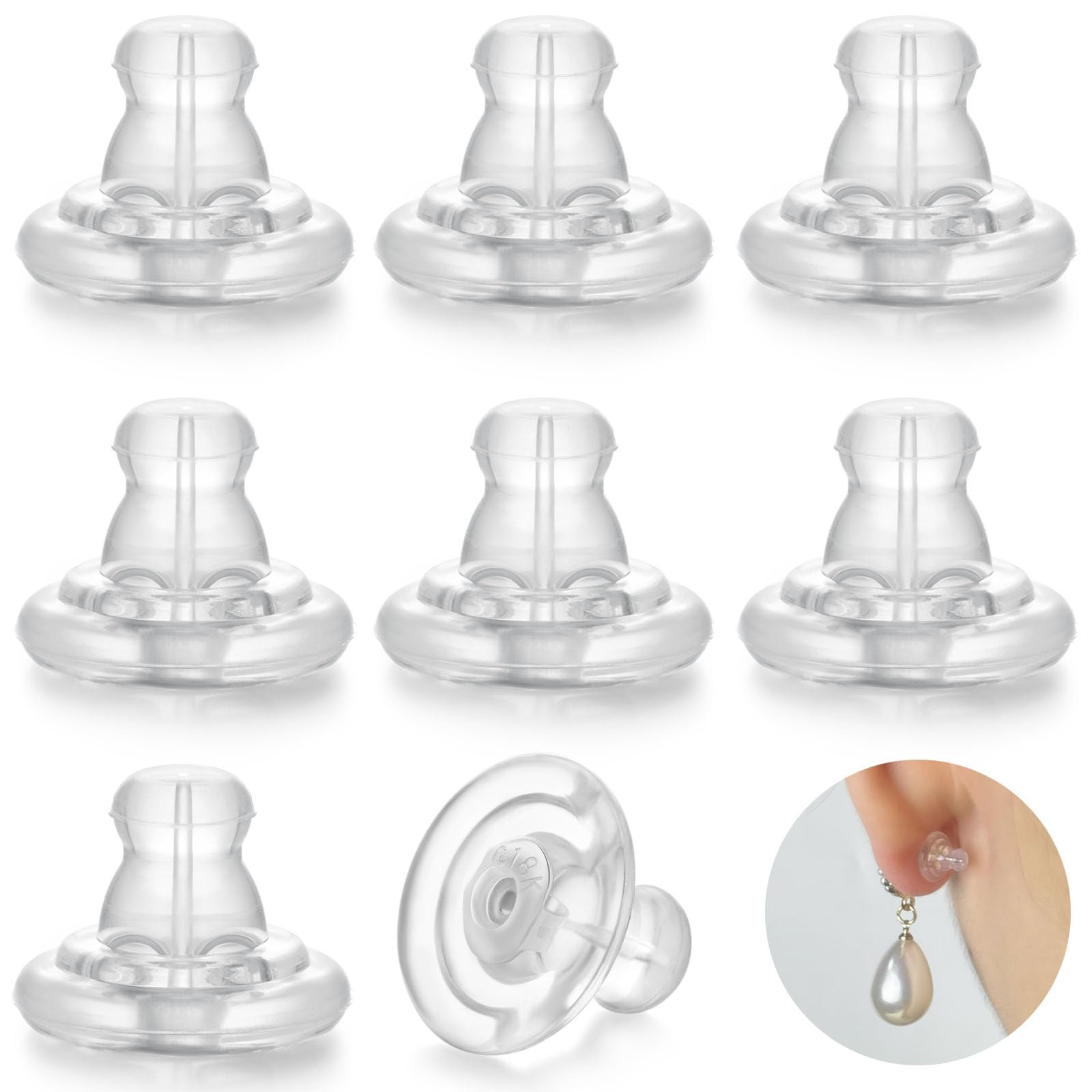 Earring Backs 14K White Gold Locking Secure Earring Backs for Studs, Secure H...