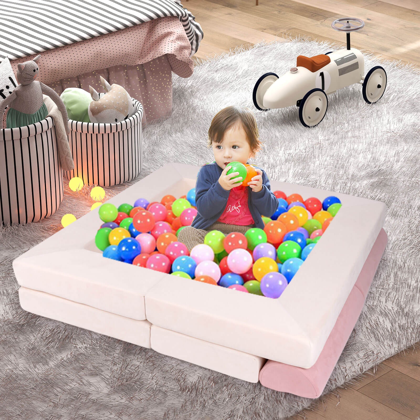 Kids Modular Play Couch Play Set w/ Suede Fabric Cover High-Density Foam