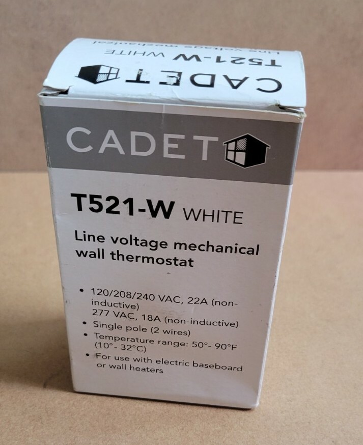 CADET T521-W Single Pole Thermostat Kit For Cadet Heaters White