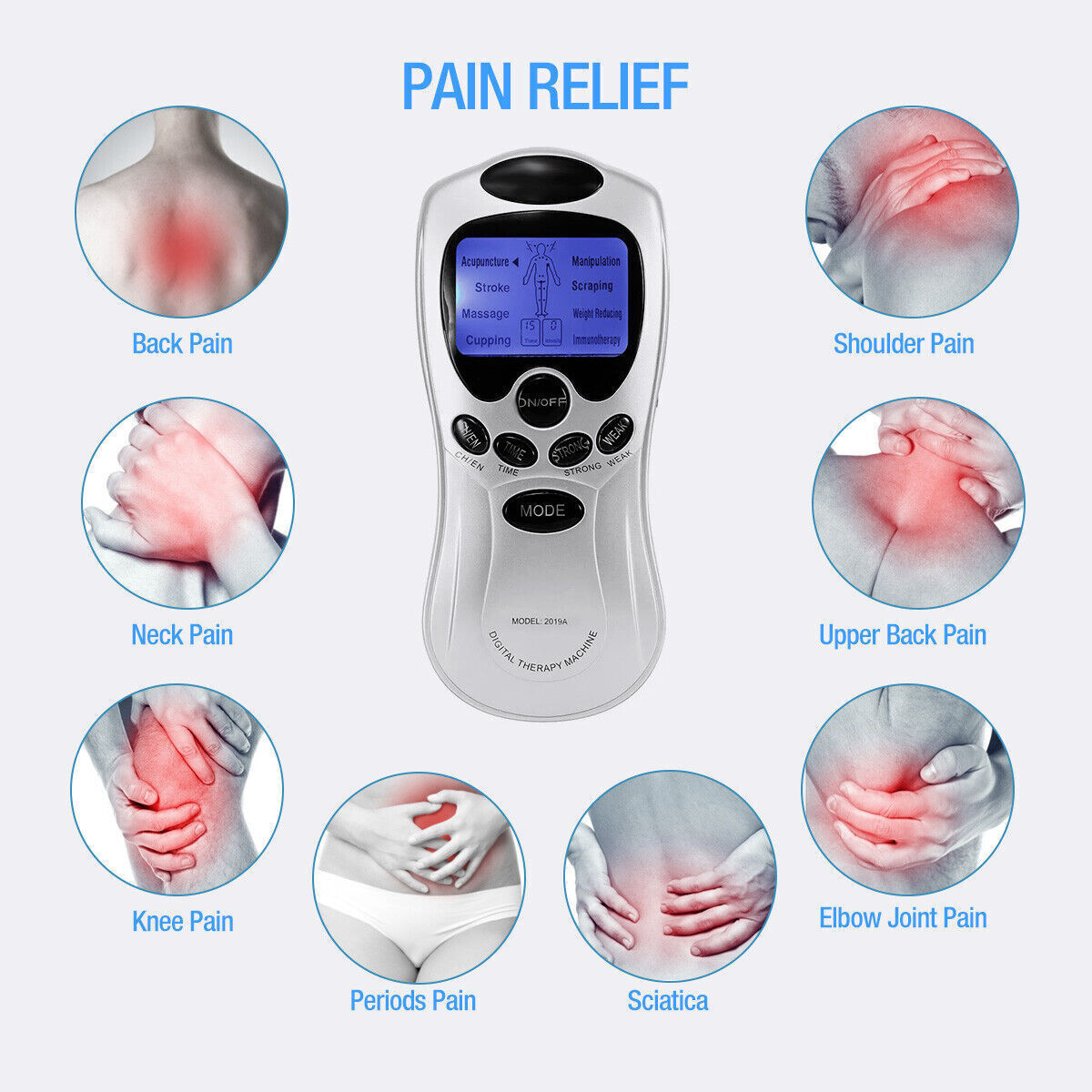 TENS Machine USB Electrical Muscle Stimulator Massager Pulse Channel White