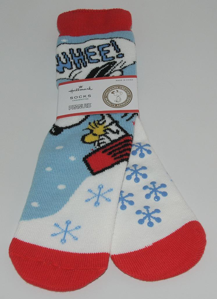 Hallmark ~ Peanuts - Snoopy & Woodstock Sledding Xmas Comfy SOCKS One Size *NEW