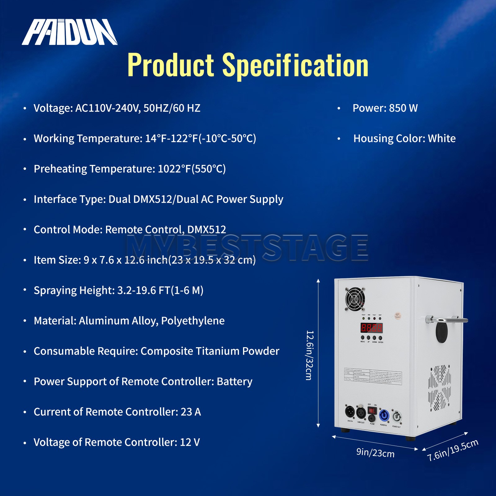 PAIDUN 2PCS Large Cold Spark Machine 850W DMX Firework Stage Effect Flight Case