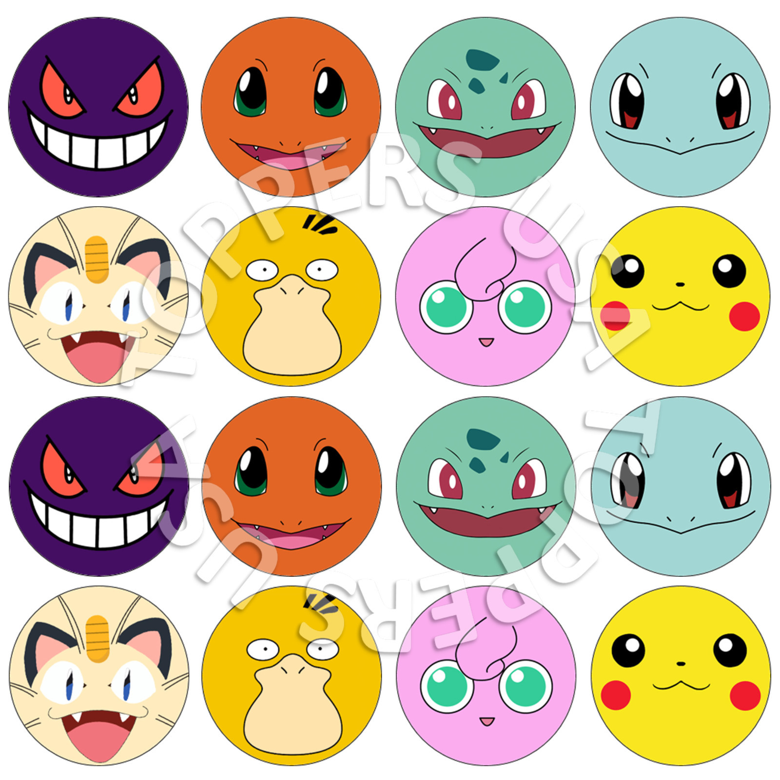 16x EDIBLE Pokemon Faces Birthday Cupcake Toppers Wafer Paper 4cm (uncut)