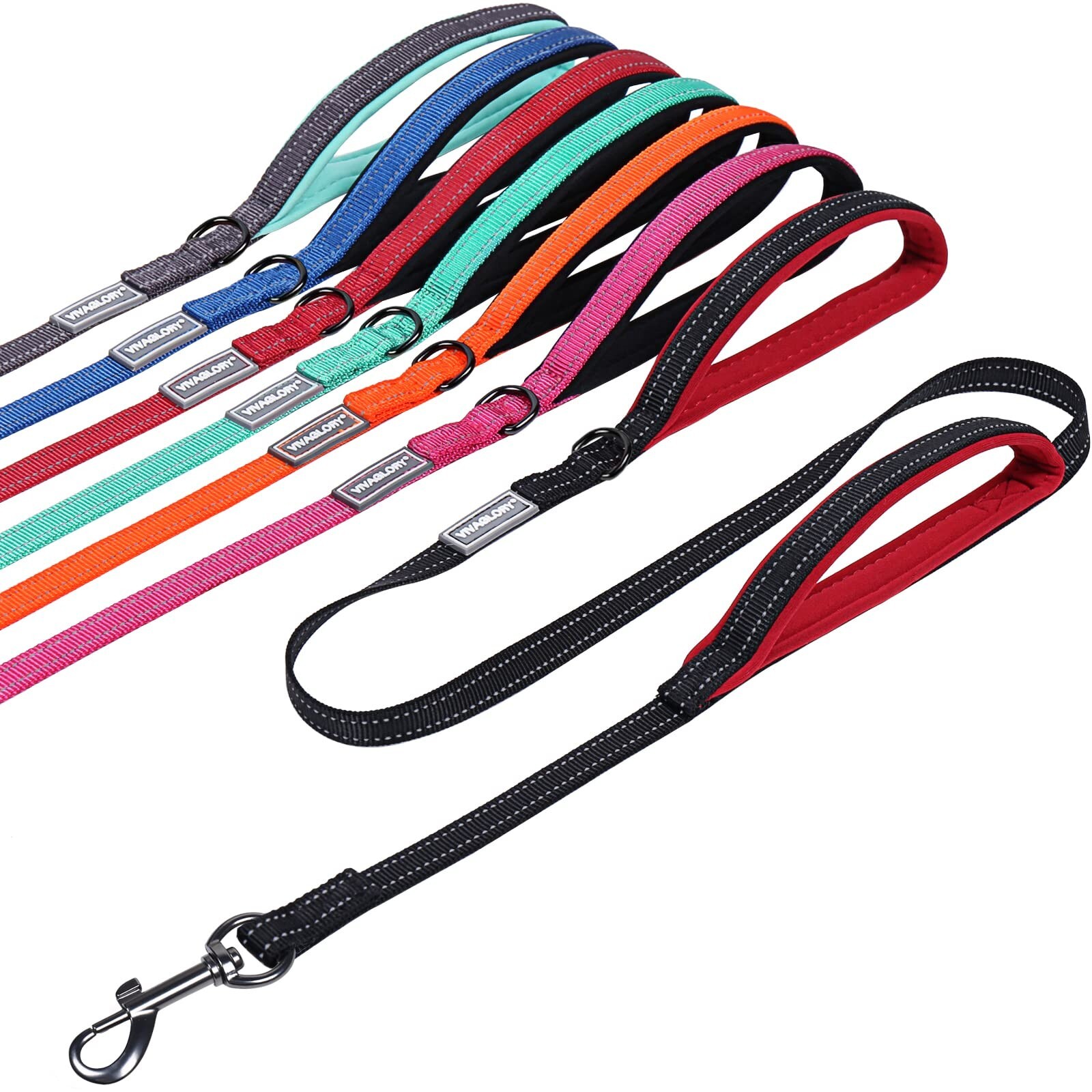 VIVAGLORY Dog Leash with Double Padded Handles, Heavy Duty 6ft Nylon Reflecti...