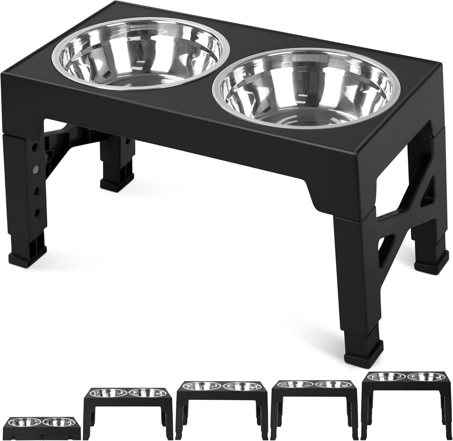 Elevated Dog Bowls with 2 Stainless Steel Dog Food Bowls,5 Adjusts Heights